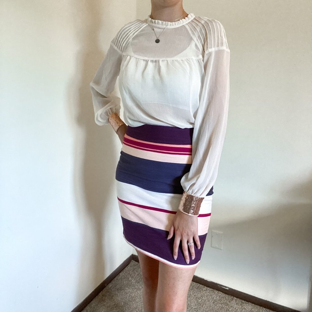 NWT Lauren Conrad Cream Sheer Long Sleeve Blouse with Rose Gold Sequin Cuffs